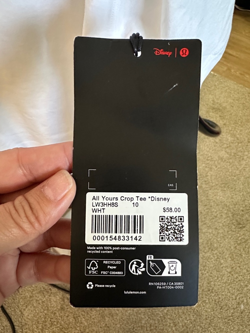 lululemon Disney White Cropped Tee with Black Minnie Outline - Picture 3 of 4